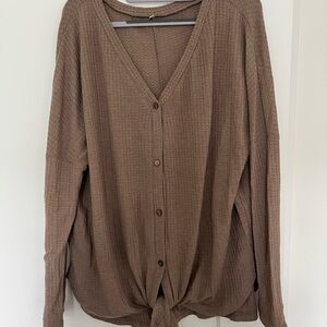 Brown Button-Up Women's Lightweight Sweater